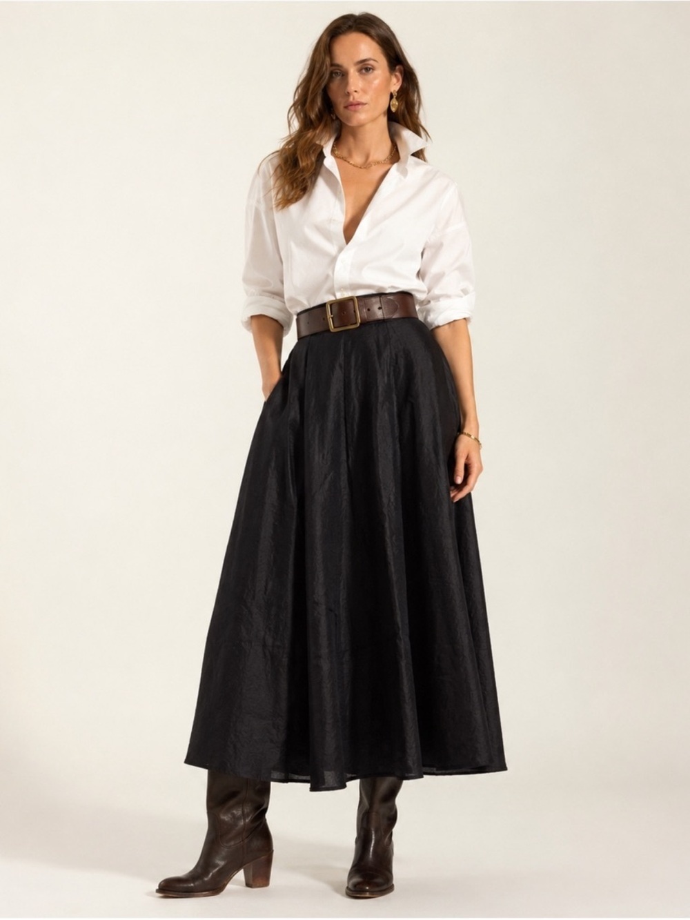Vintage Ralph by Ralph Lauren Black Maxi Skirt Long Line Beaded Waist